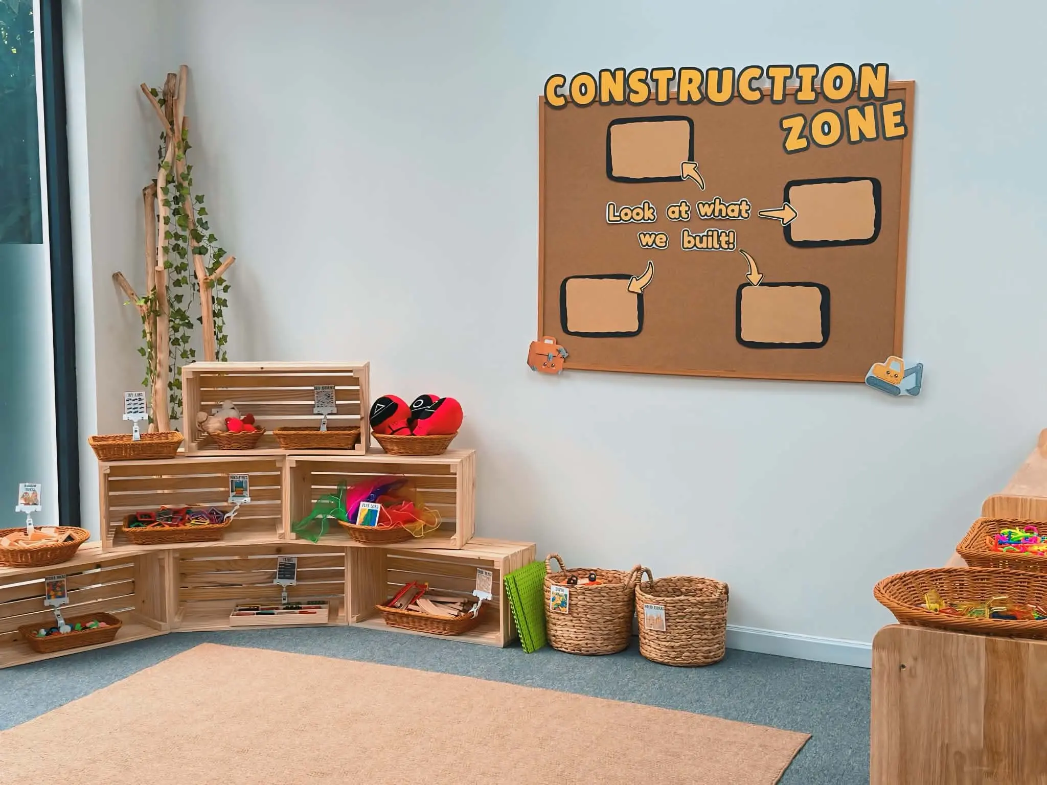 Construction zone with building blocks and crates