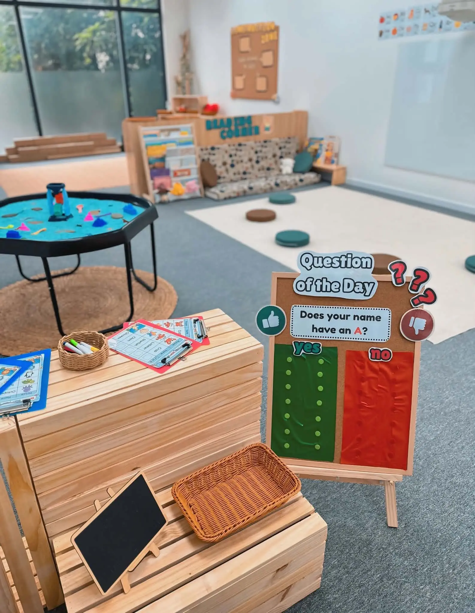 Question of the day board and sensory play table