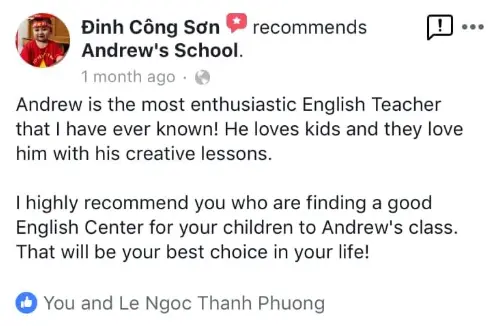 Facebook review from Đinh Công Sơn recommending Andrew's School